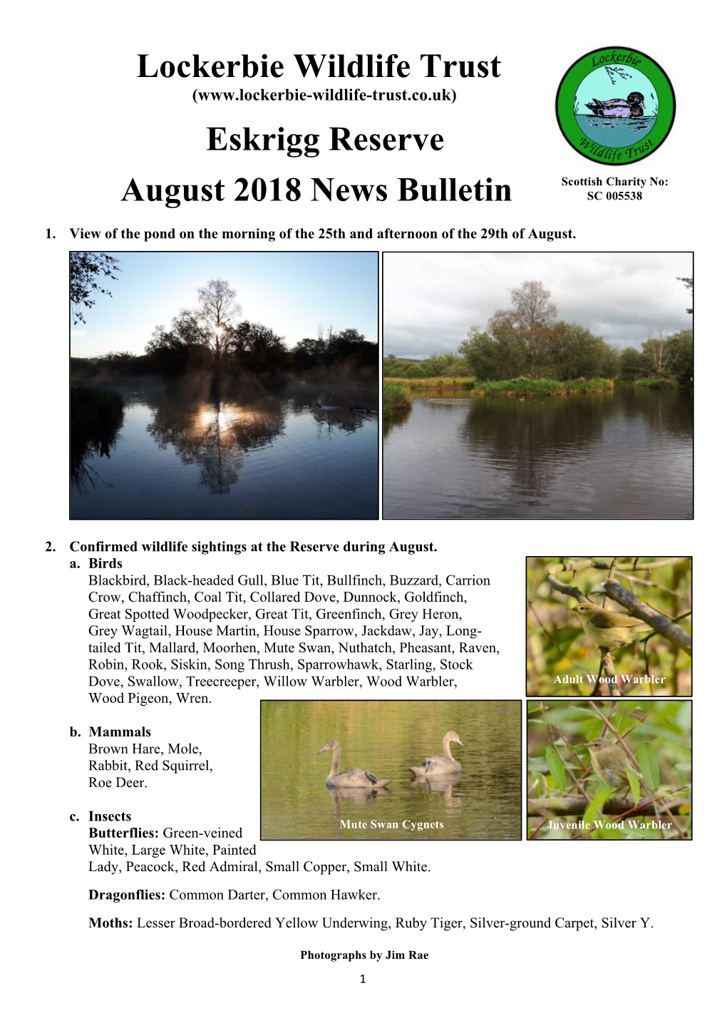 Lockerbie Wildlife Trust Eskrigg Reserve August 2018 News Bulletin