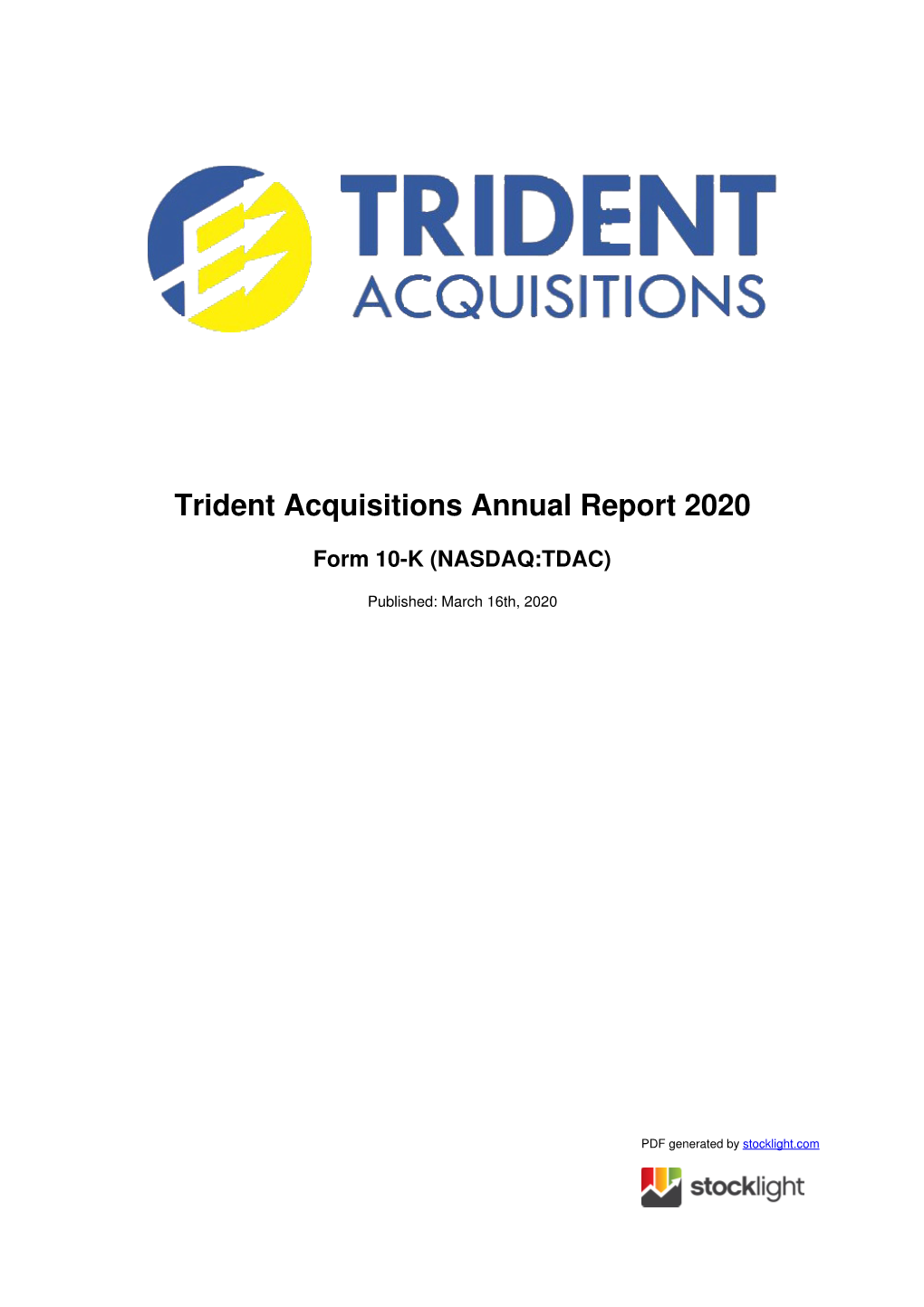 Trident Acquisitions Annual Report 2020