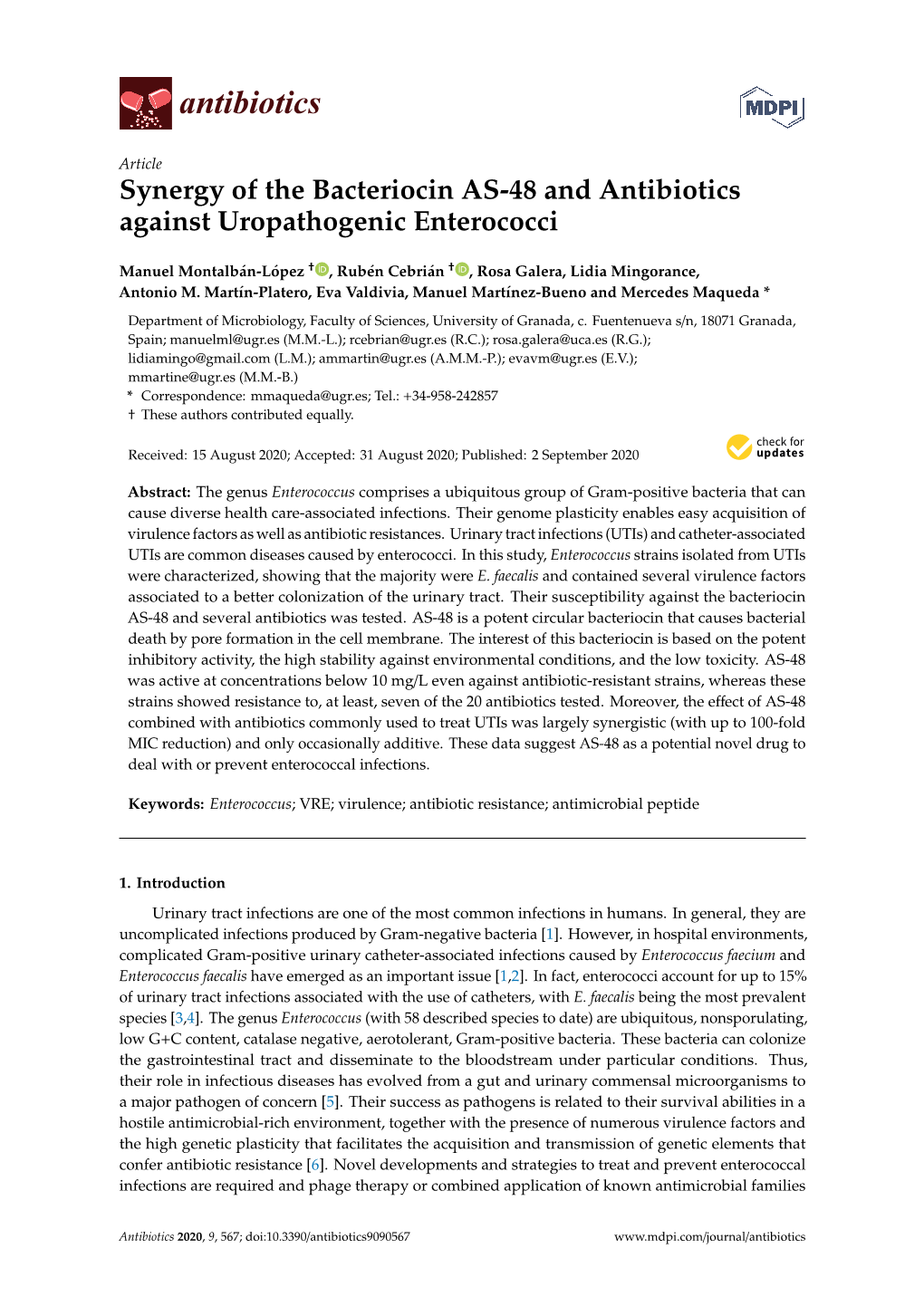 Synergy of the Bacteriocin AS-48 and Antibiotics Against Uropathogenic Enterococci