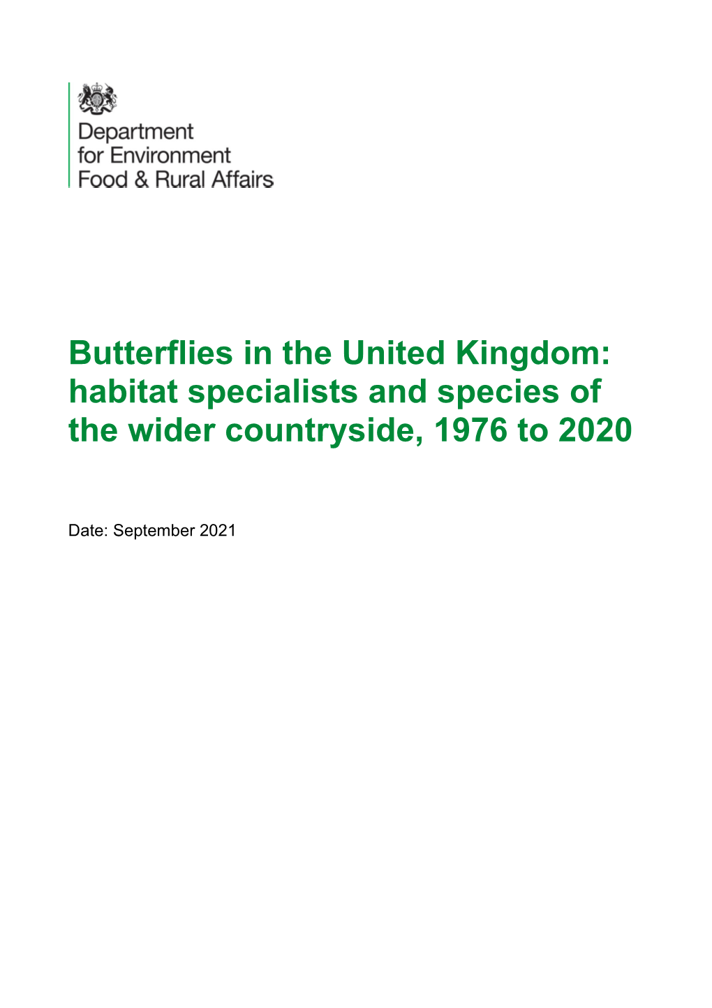 Habitat Specialists and Species of the Wider Countryside, 1976 to 2019