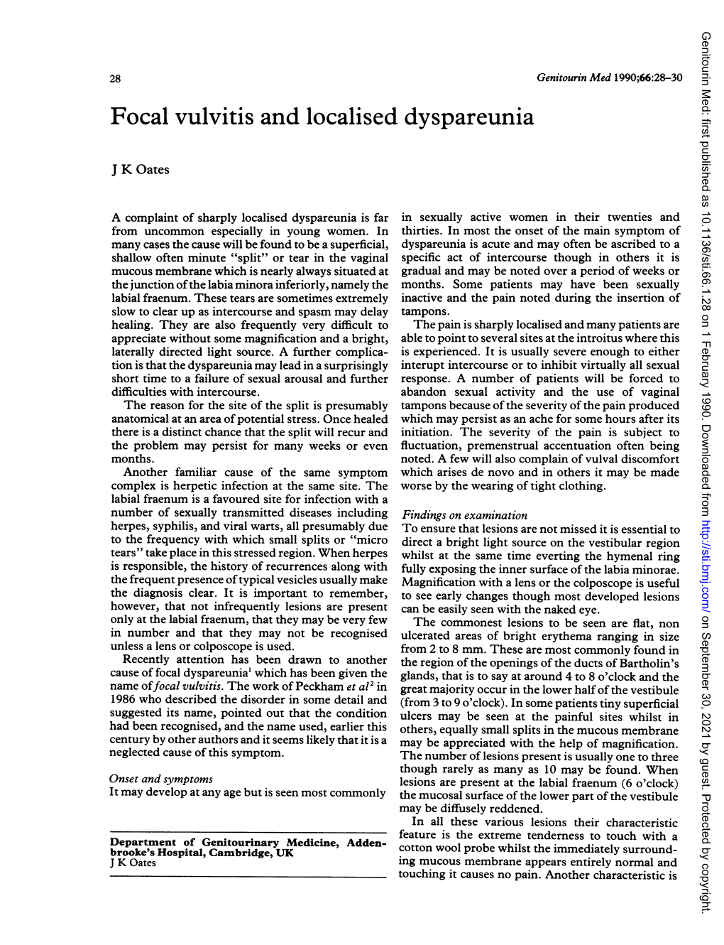 Focal Vulvitis and Localised Dyspareunia