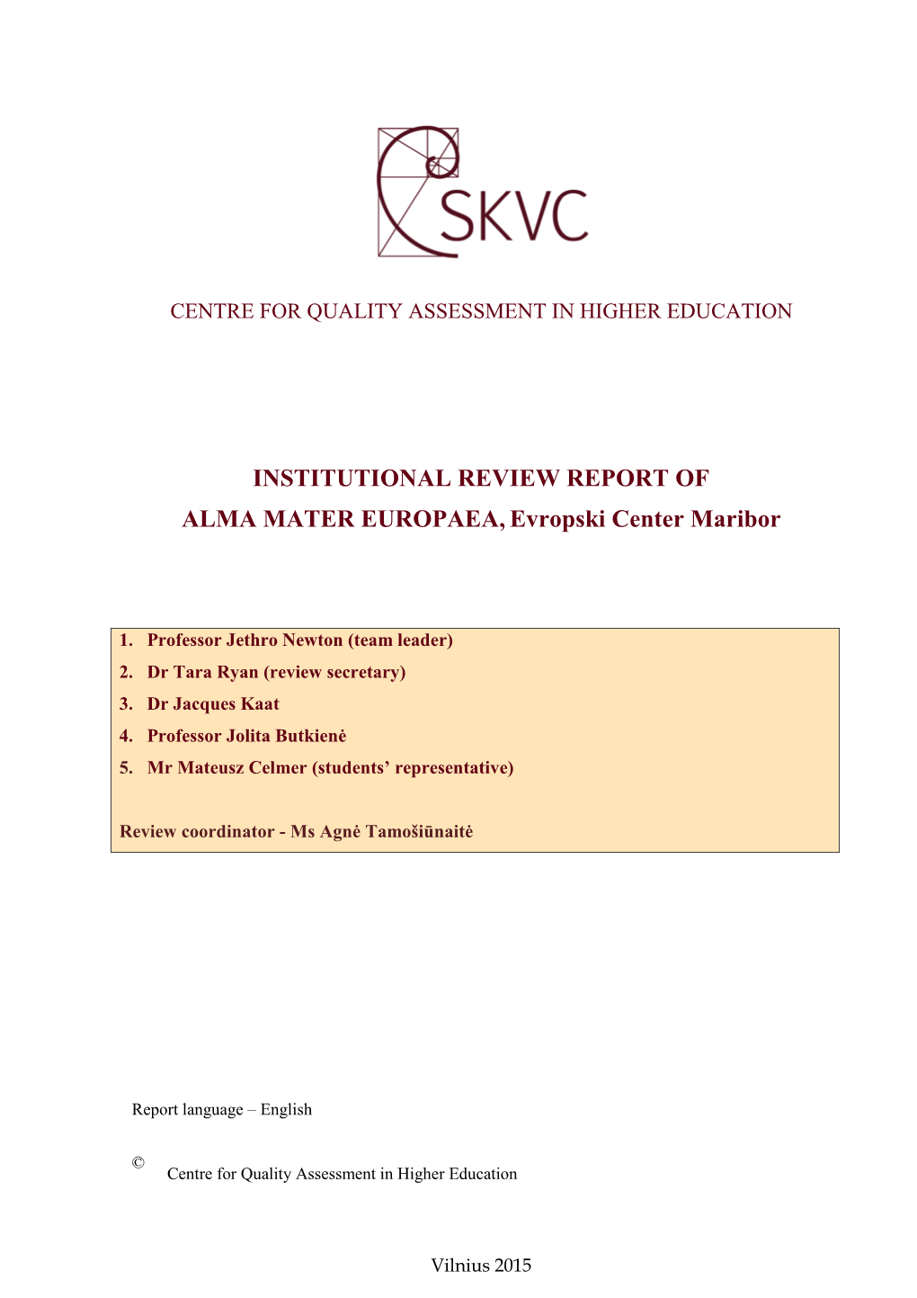 Institutional Review Report of Alma Mater Europaea