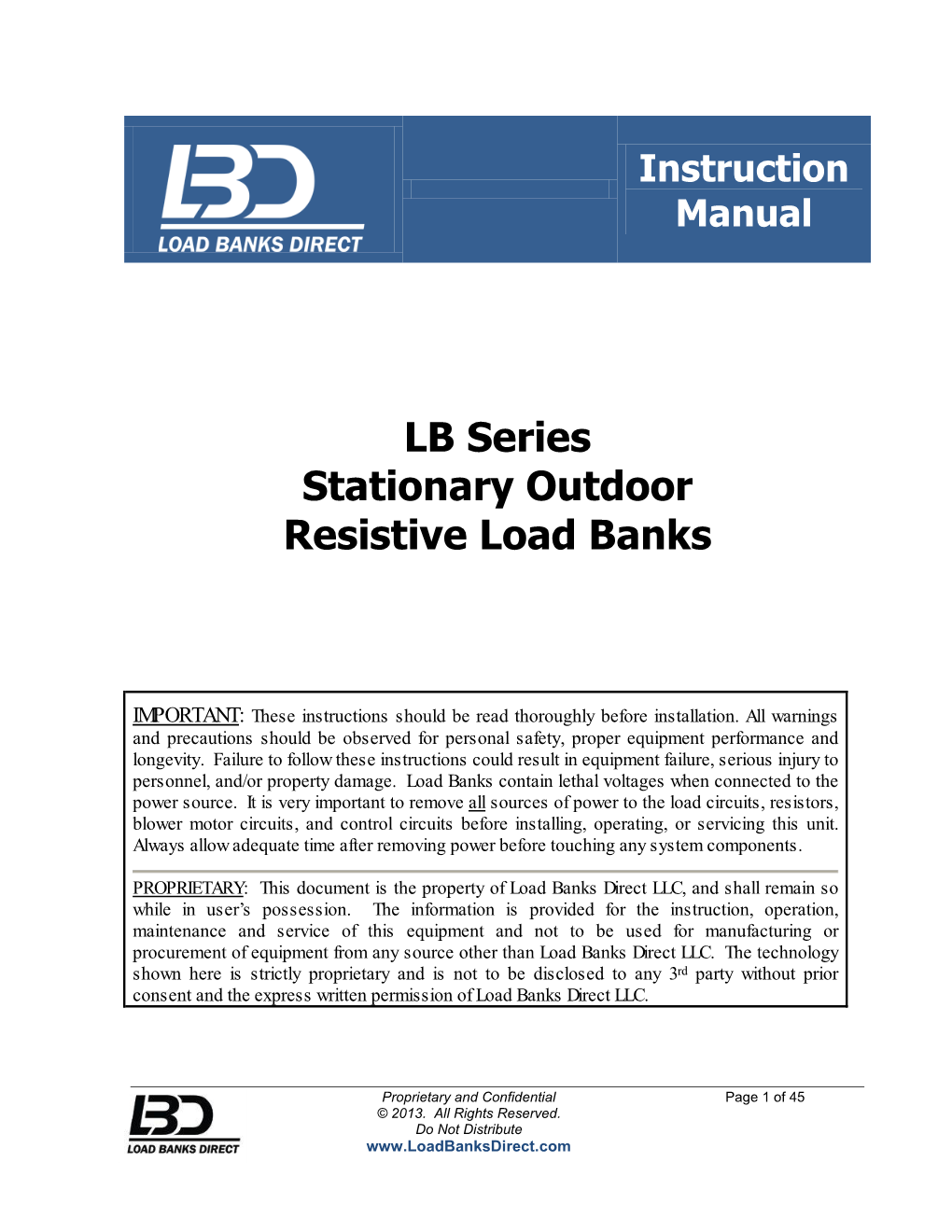 Instruction Manual LB Series Stationary Outdoor Resistive Load