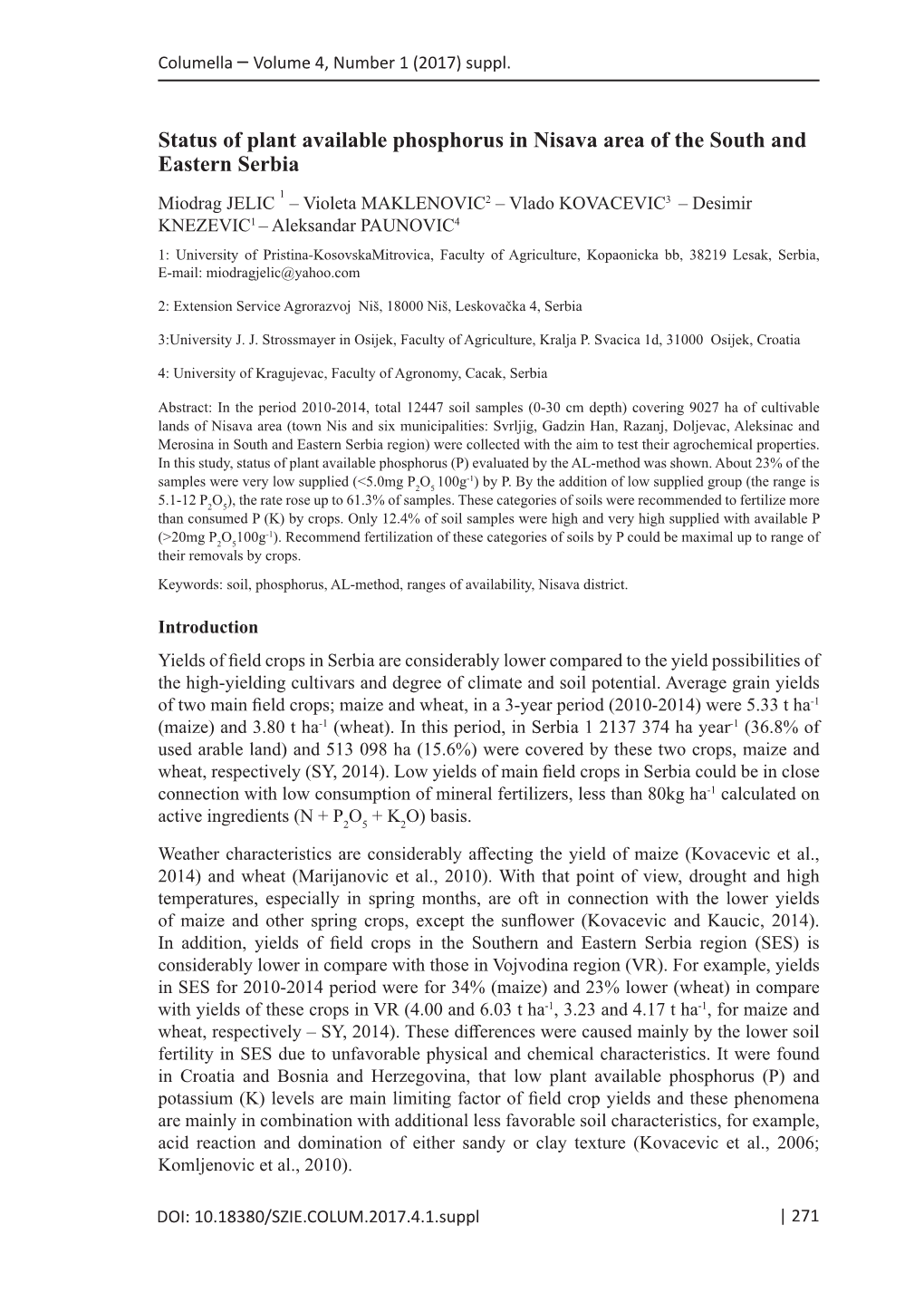 Status of Plant Available Phosphorus in Nisava Area of the South and Eastern Serbia