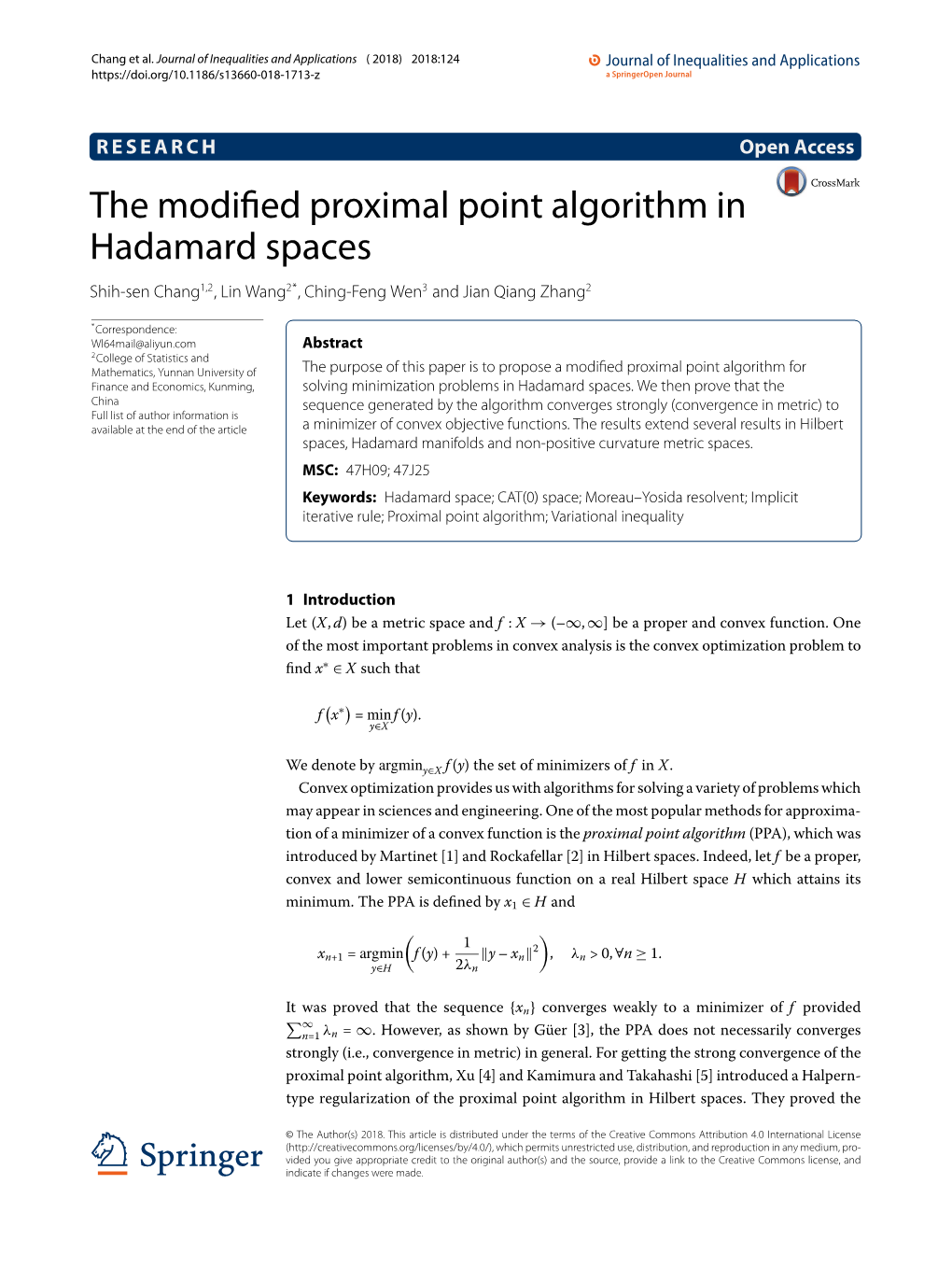 The Modified Proximal Point Algorithm in Hadamard Spaces