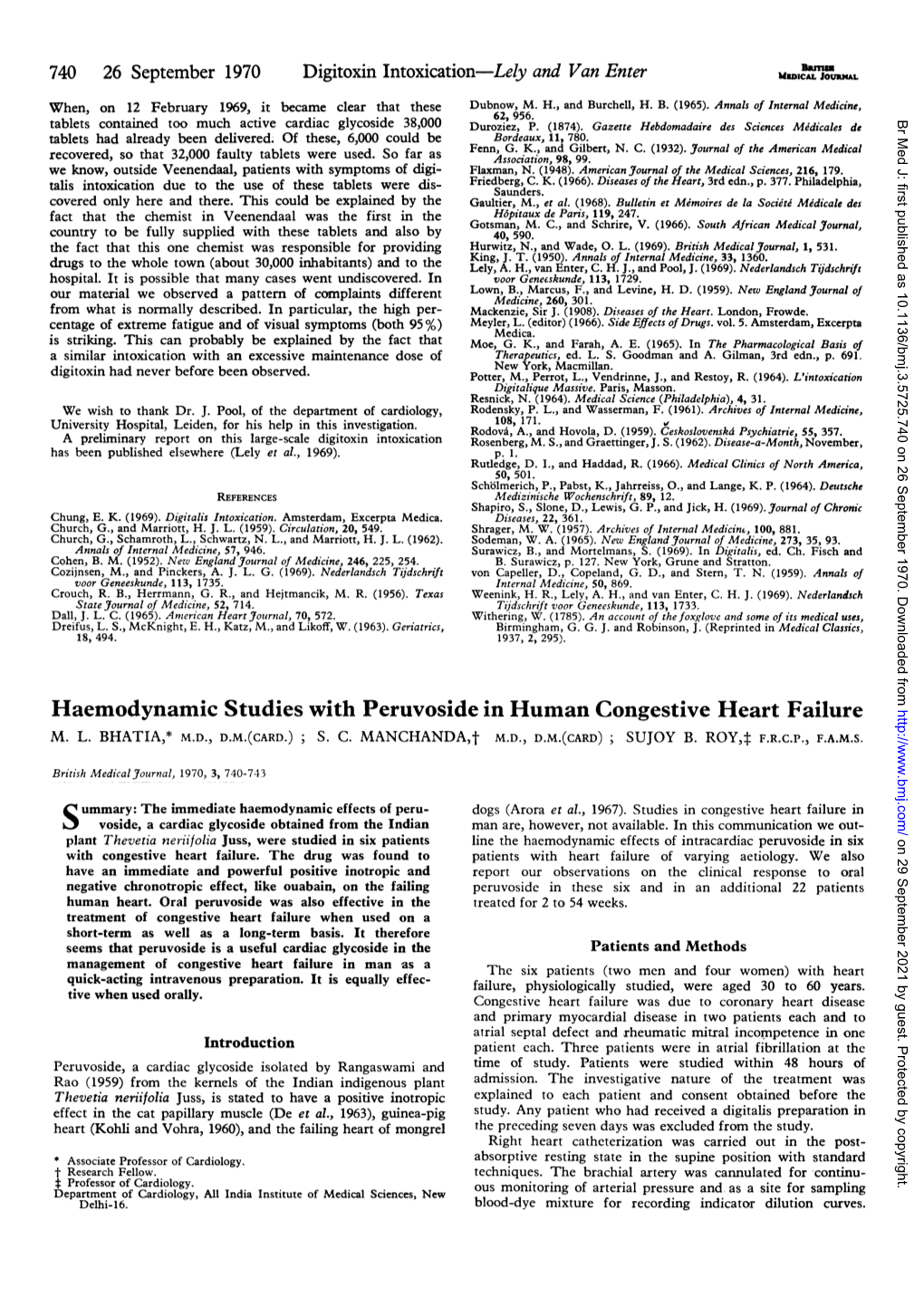 Haemodynamic Studies with Peruvoside in Human Congestive Heart Failure M