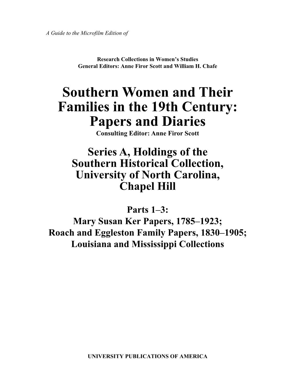 Southern Women and Their Families in the 19Th Century