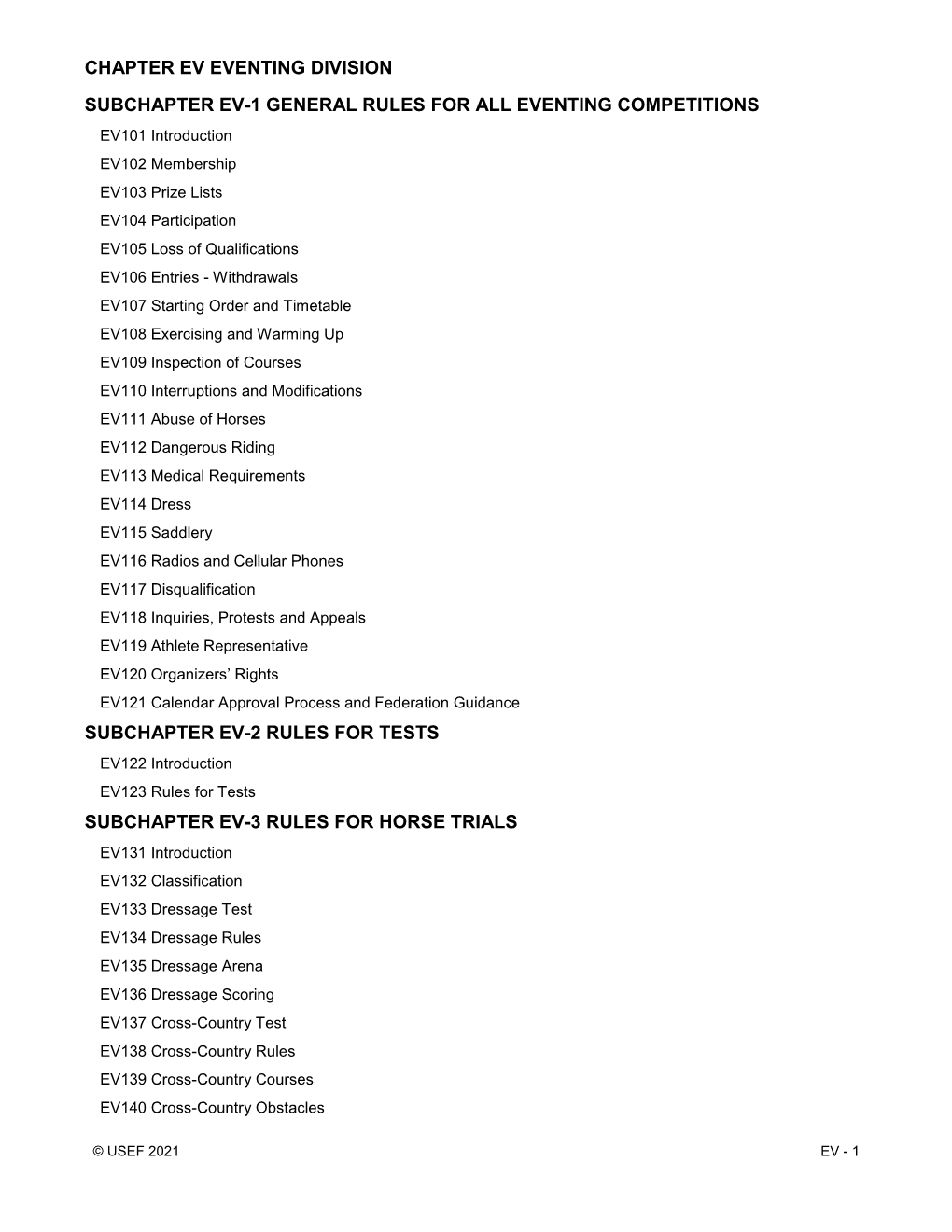 Chapter Ev Eventing Division Subchapter Ev-1 General Rules For