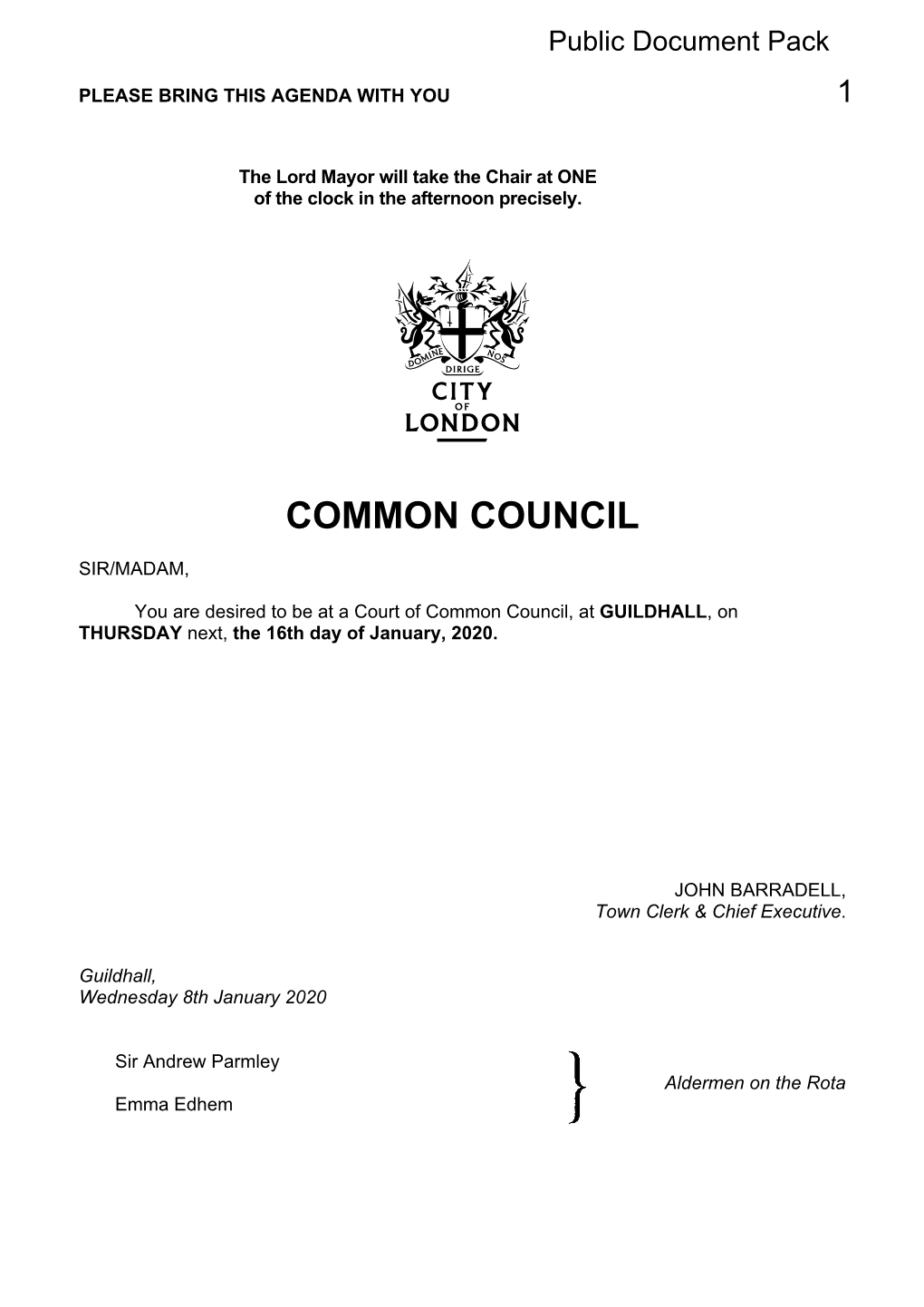 (Public Pack)Agenda Document for Court of Common Council, 16/01