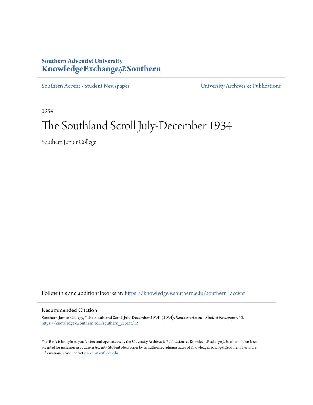 The Southland Scroll July-December 1934