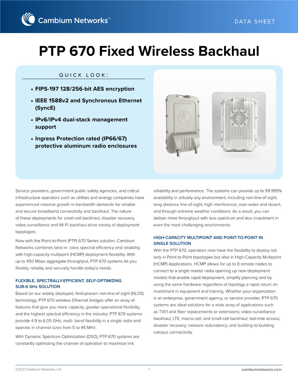 PTP 670 Fixed Wireless Backhaul