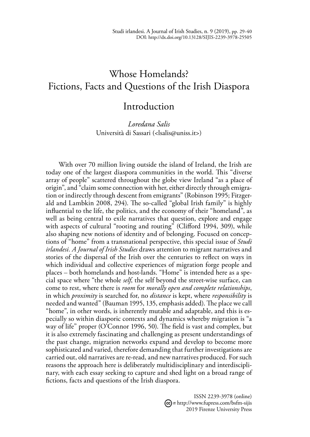 Fictions, Facts and Questions of the Irish Diaspora Introduction