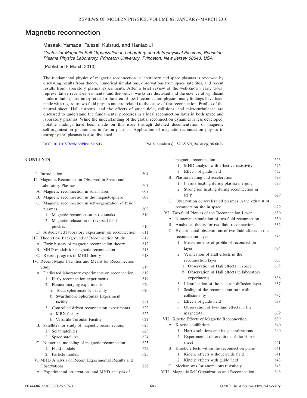 Magnetic Reconnection Experiment ͑Mrx͒͑yamada Et Al., 1997A; Yamada, 1999A͒