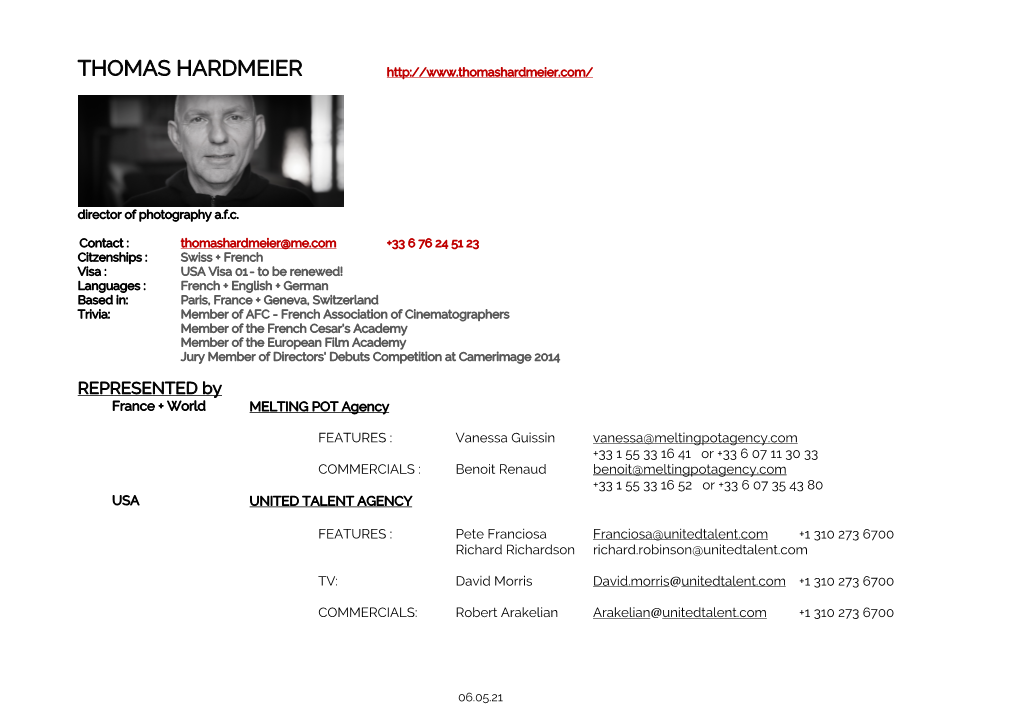 THOMAS HARDMEIER-Filmography