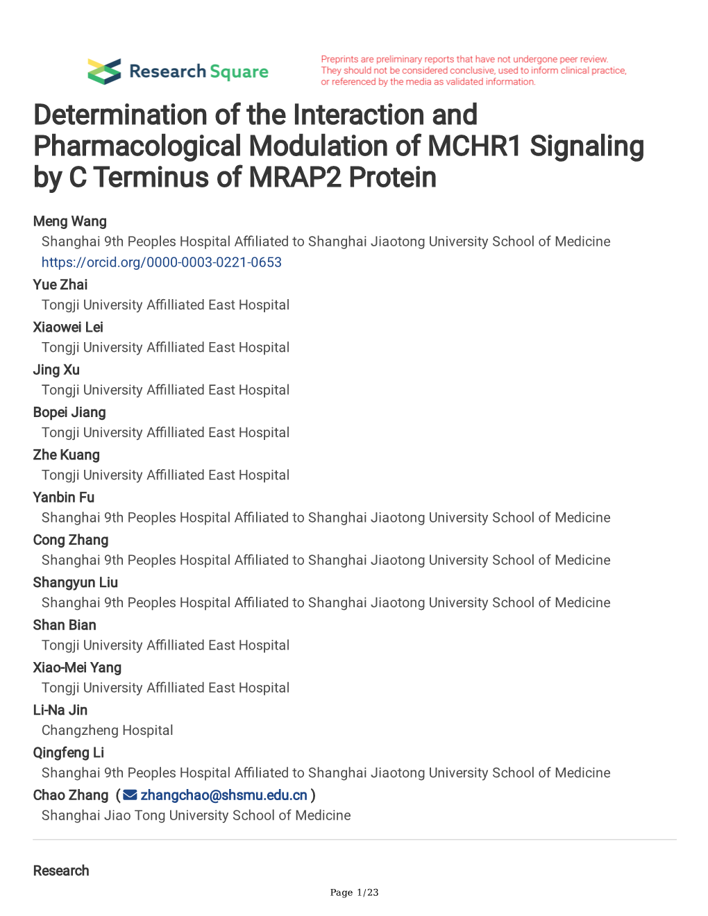 Determination of the Interaction and Pharmacological Modulation of MCHR1 Signaling by C Terminus of MRAP2 Protein