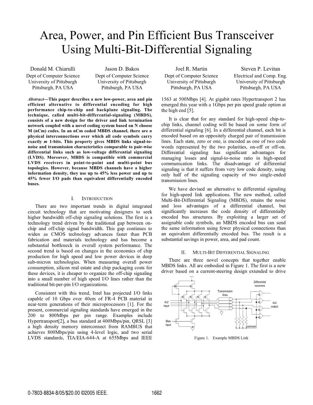 Area, Power, and Pin Efficient Bus Transceiver Using Multi-Bit-Differential Signaling