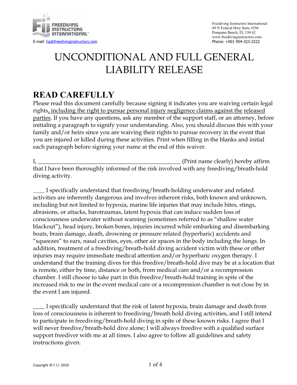 Unconditional and Full General Liability Release