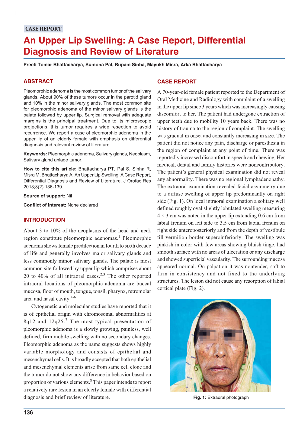 An Upper Lip Swelling: a Case Report, Differential Diagnosis and Review of Literature