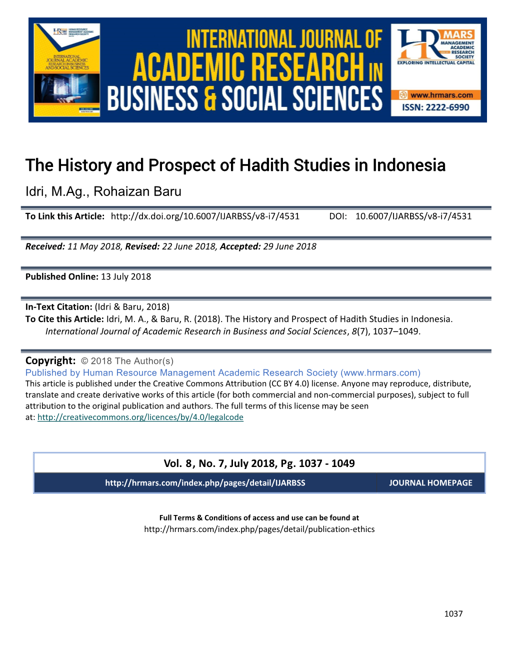 The History and Prospect of Hadith Studies in Indonesia