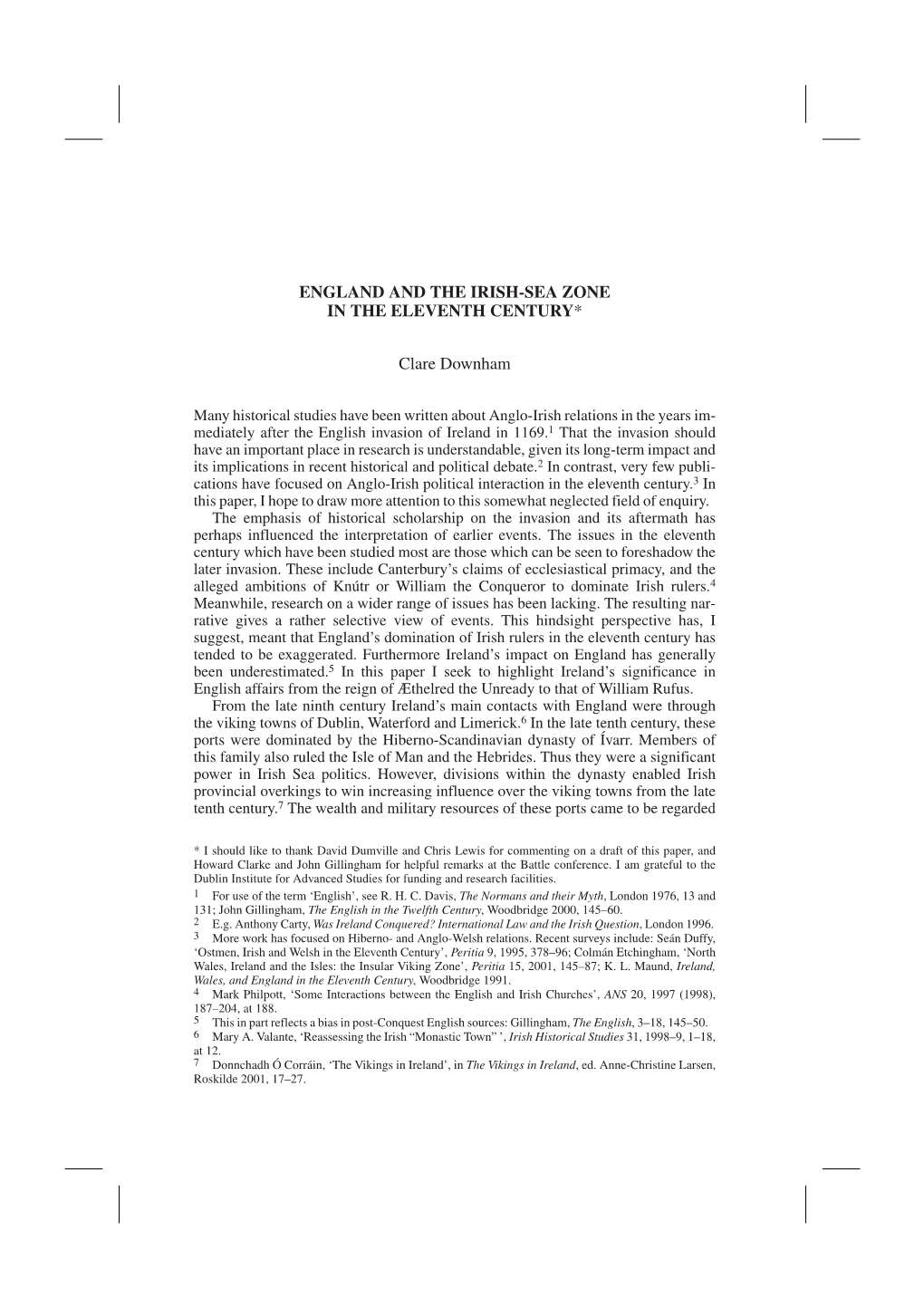 England and the Irish Sea Zone in the Eleventh Century