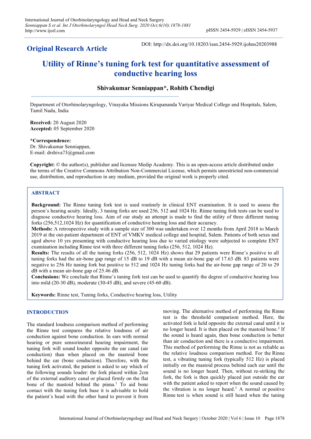 Utility of Rinne's Tuning Fork Test for Quantitative Assessment Of