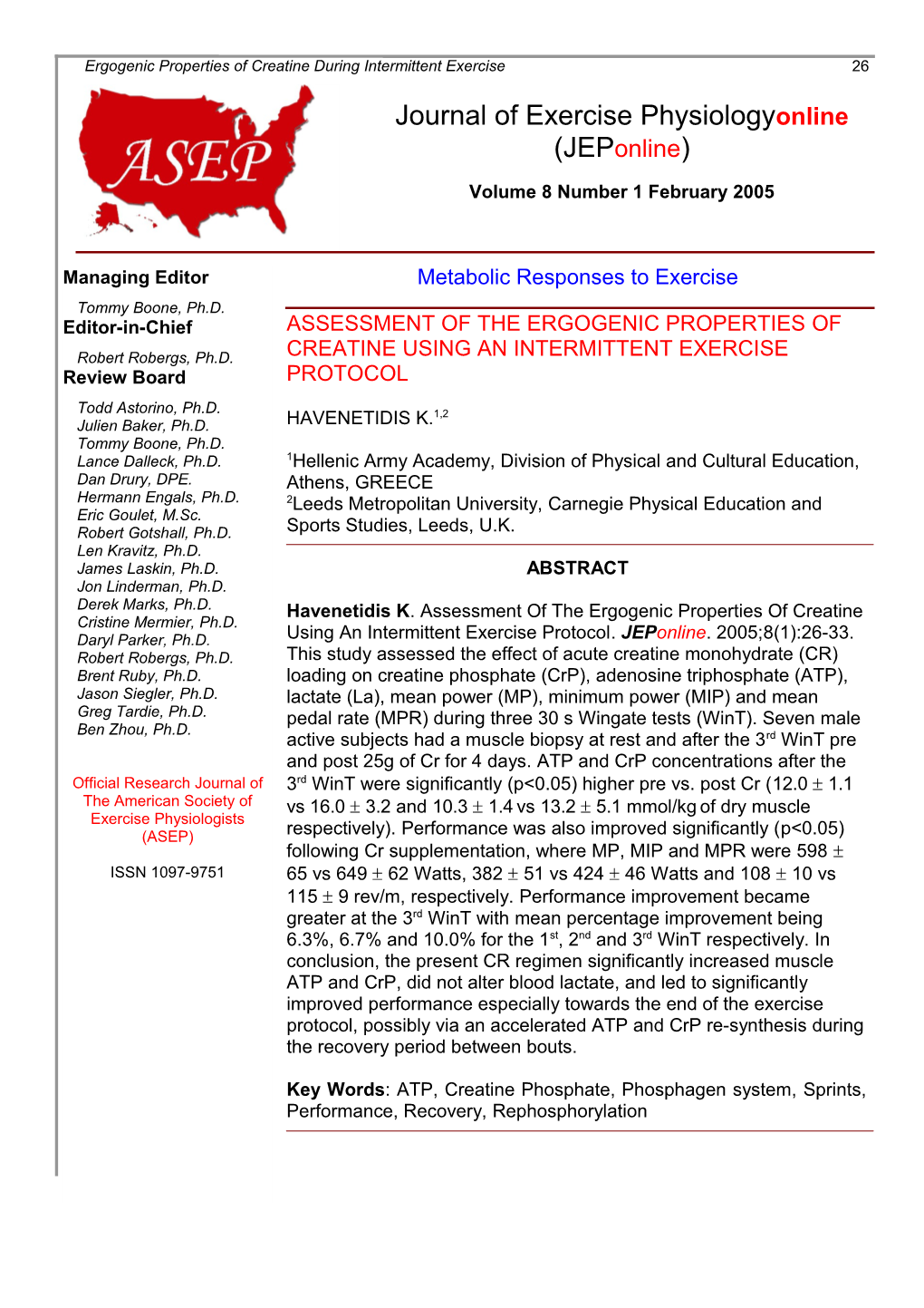 Ergogenic Properties of Creatine During Intermittent Exercise