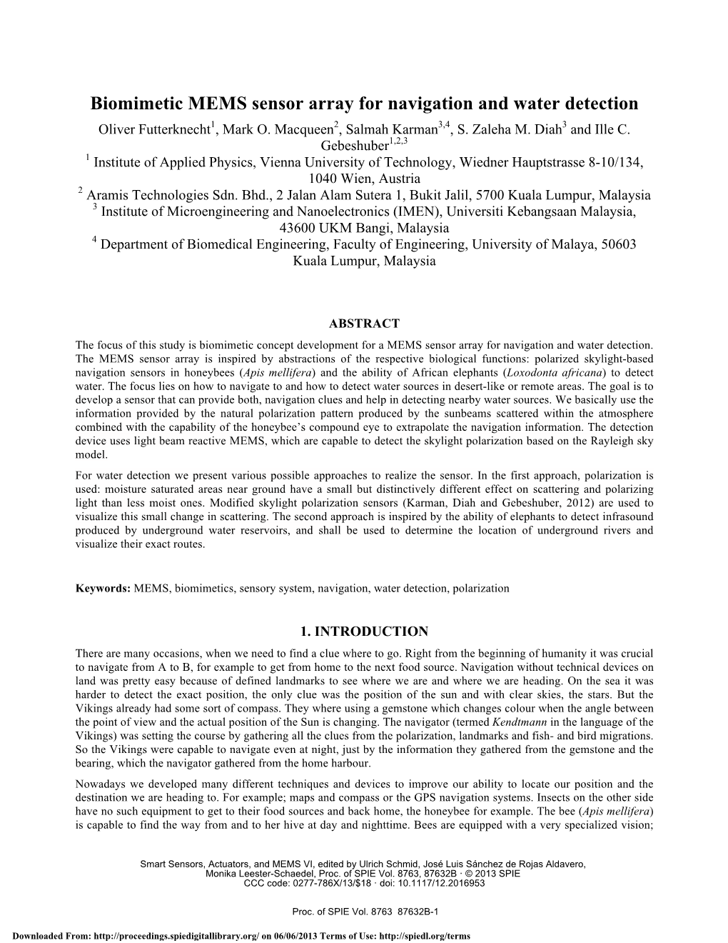 Biomimetic MEMS Sensor Array for Navigation and Water Detection Oliver Futterknecht1, Mark O