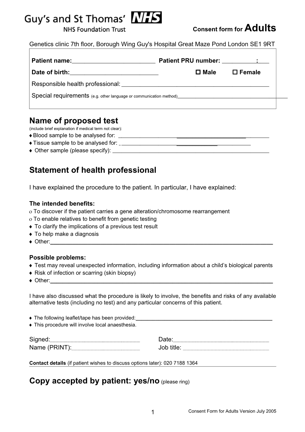 Consent Form for Adults