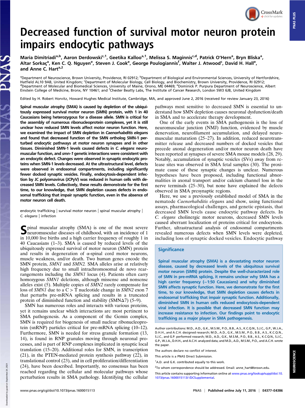 Decreased Function of Survival Motor Neuron Protein Impairs Endocytic Pathways