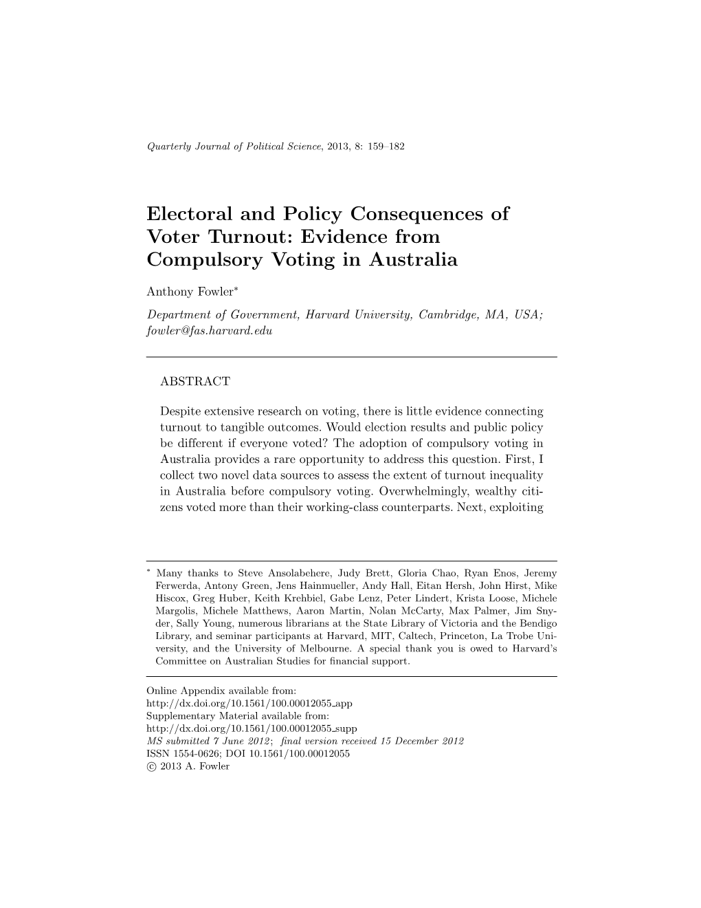 Evidence from Compulsory Voting in Australia