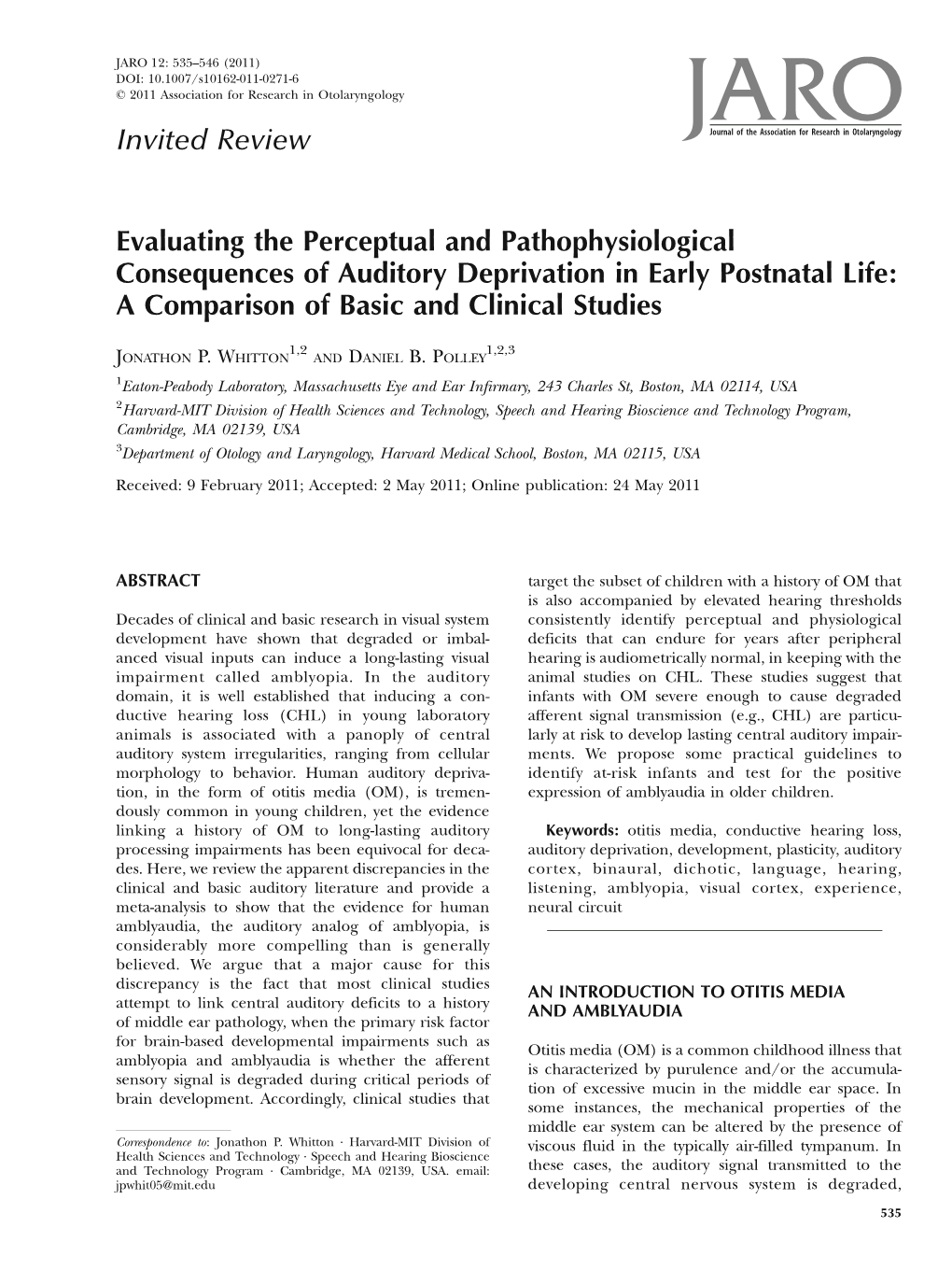 Invited Review Evaluating the Perceptual and Pathophysiological