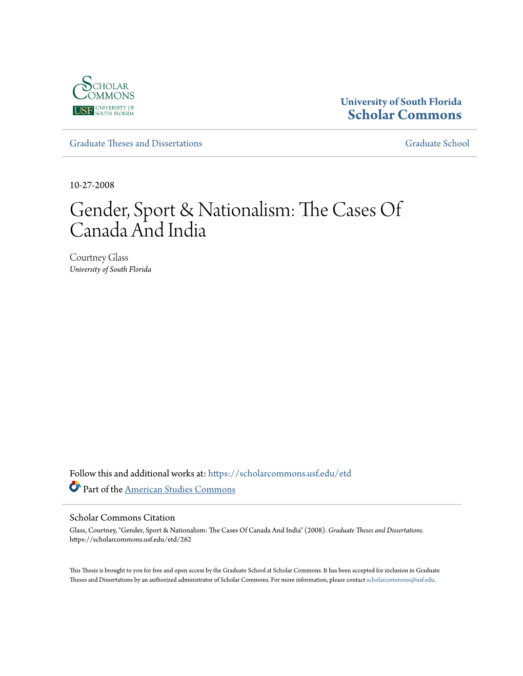 Gender, Sport & Nationalism: the Cases of Canada and India