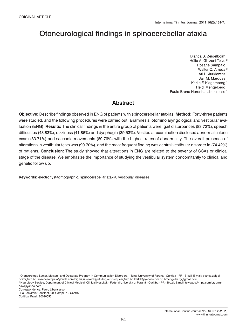 Otoneurological Findings in Spinocerebellar Ataxia