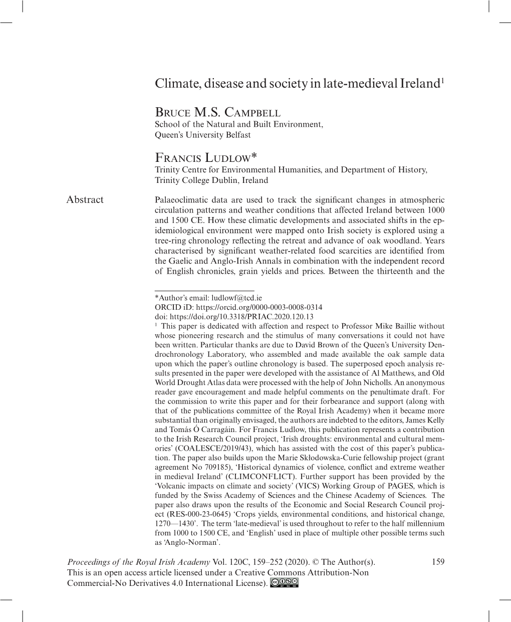 Climate, Disease and Society in Late-Medieval Ireland1