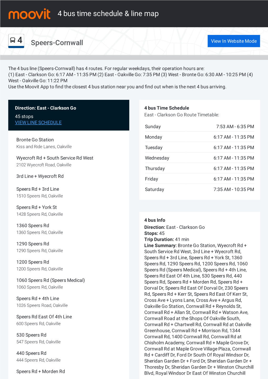4 Bus Time Schedule & Line Route