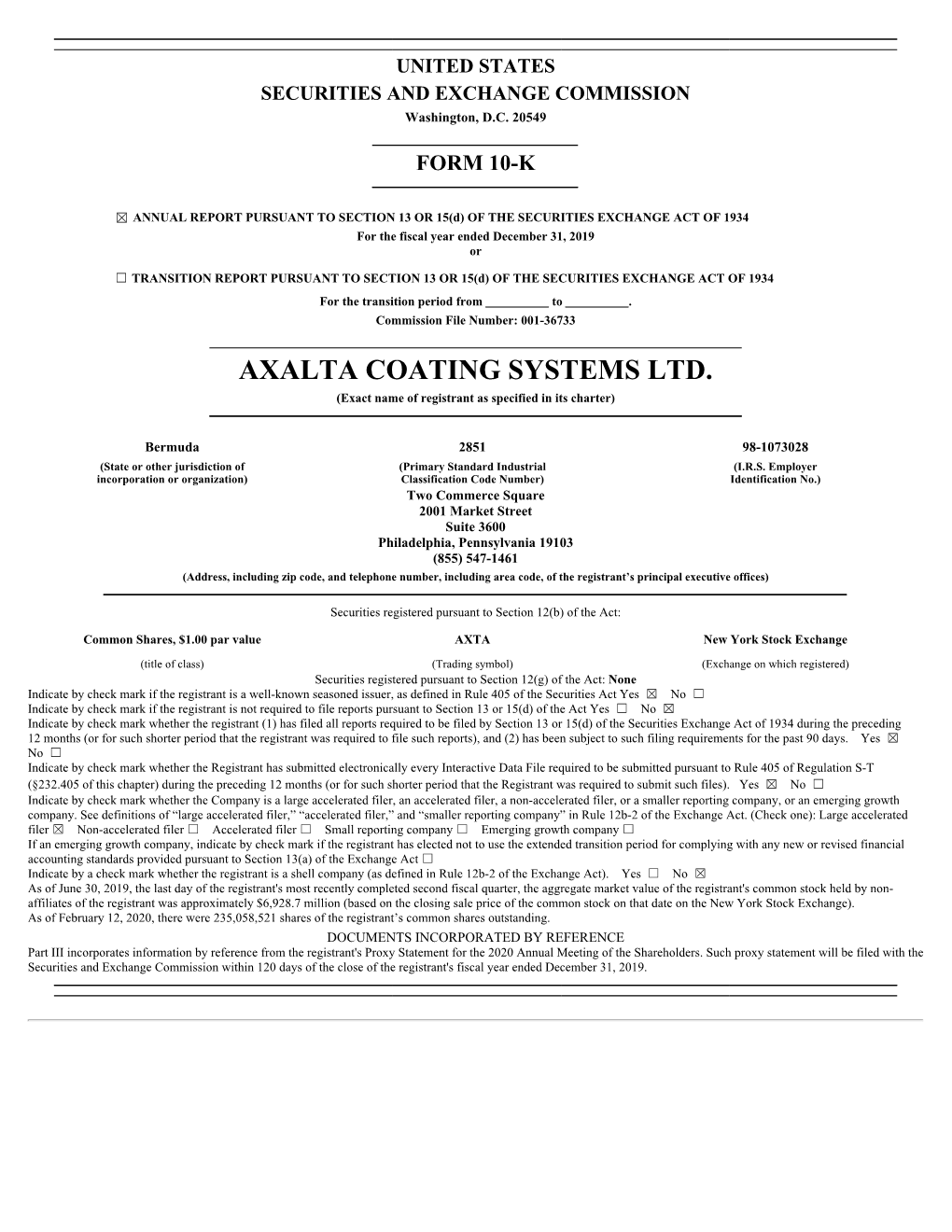 AXALTA COATING SYSTEMS LTD. (Exact Name of Registrant As Specified in Its Charter)