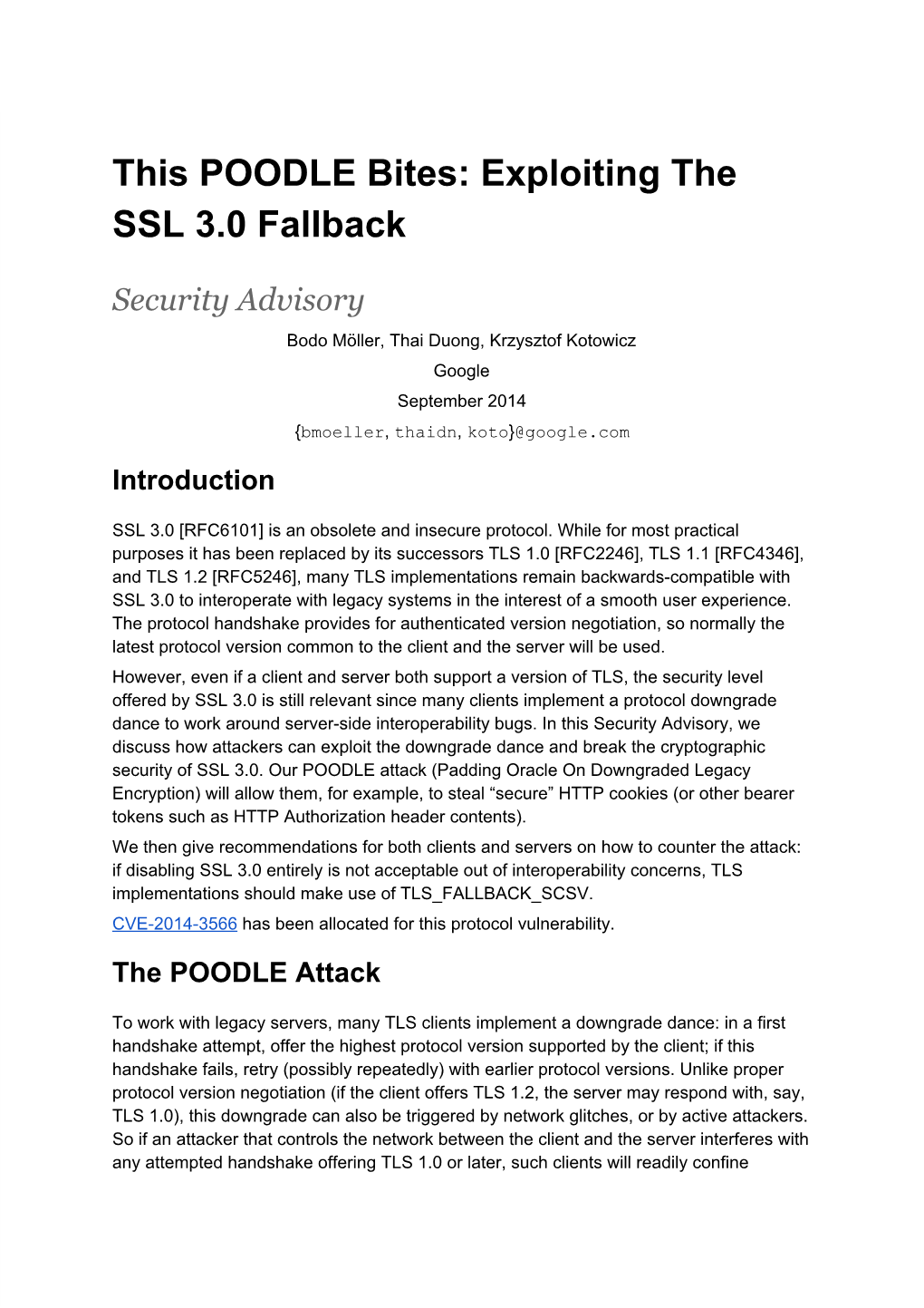 This POODLE Bites: Exploiting the SSL 3.0 Fallback
