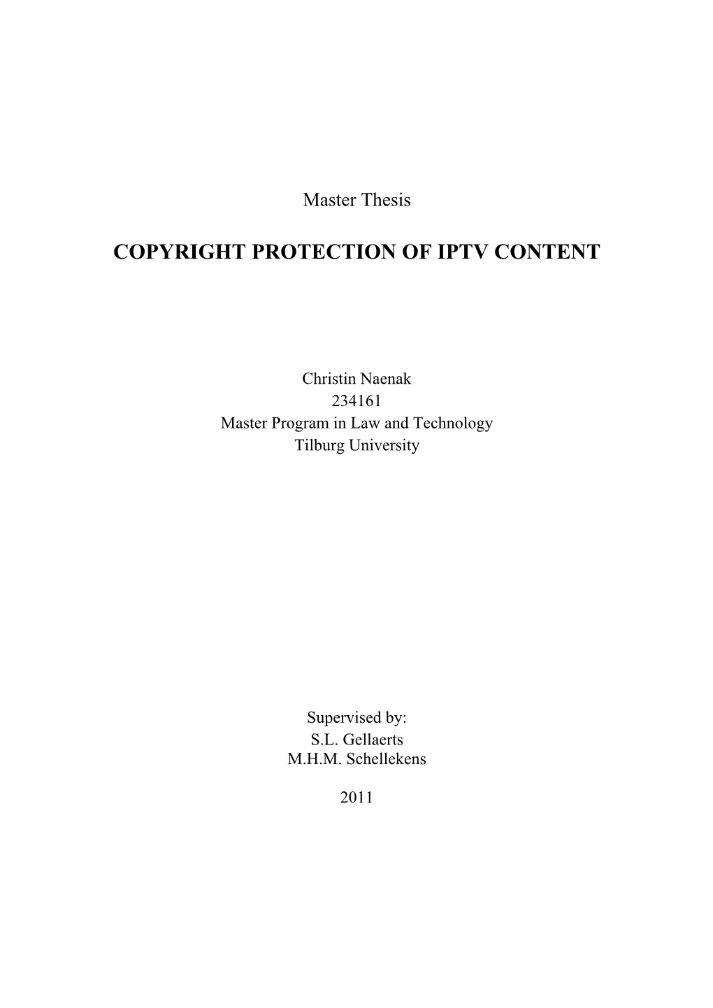Copyright Protection of Iptv Content
