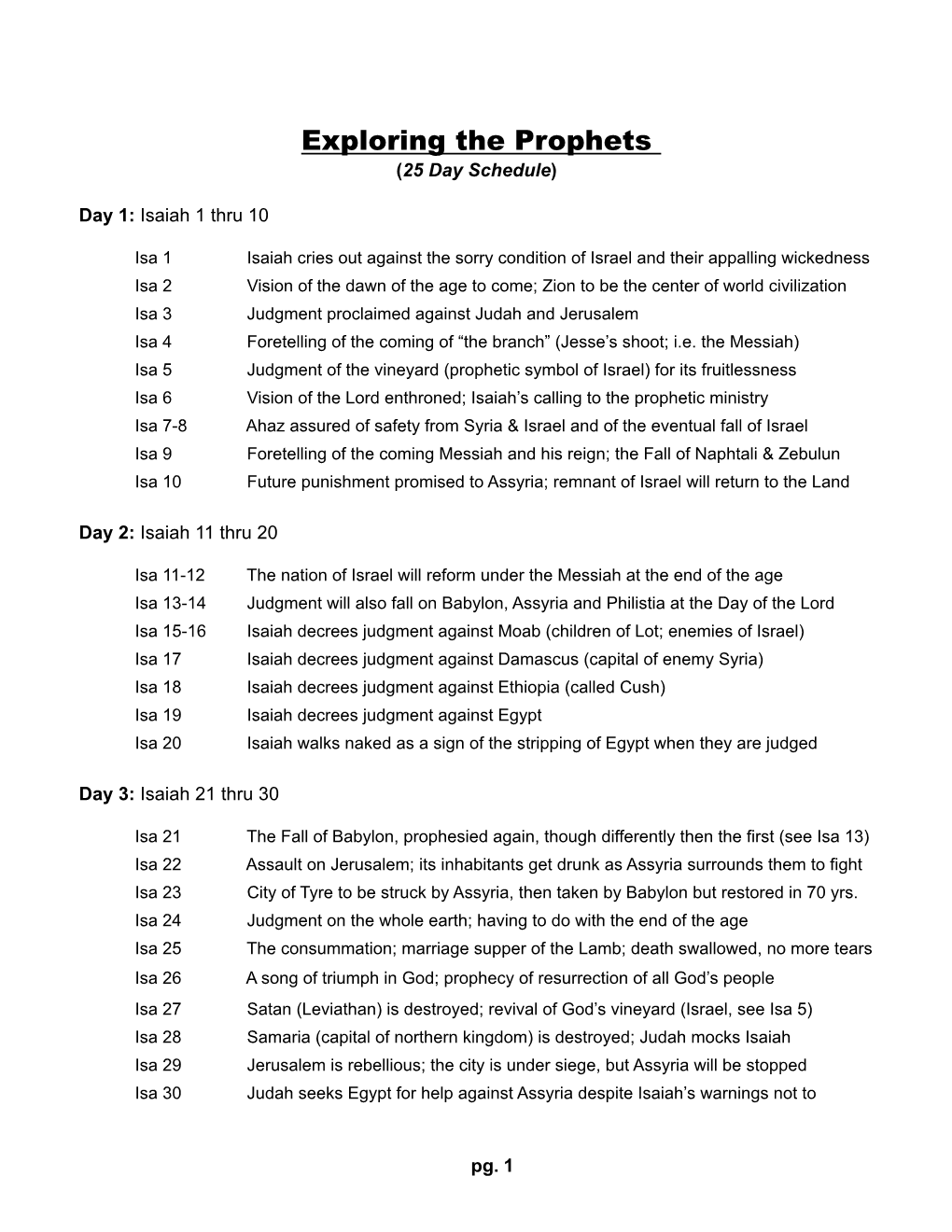 Exploring the Prophets (25 Day Schedule)