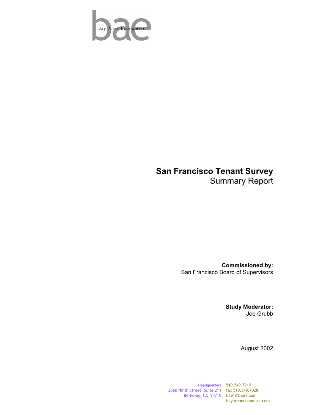 San Francisco Tenant Survey Summary Report