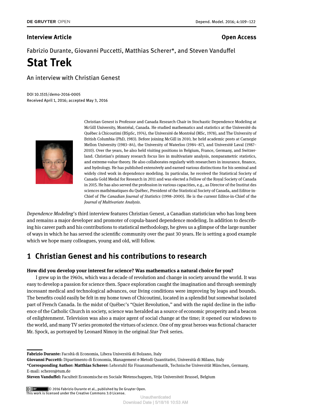 Stat Trek an Interview with Christian Genest