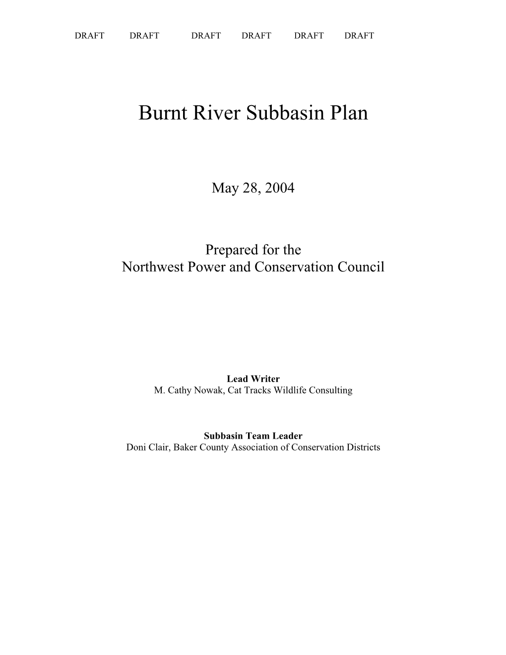 Burnt River Subbasin Plan