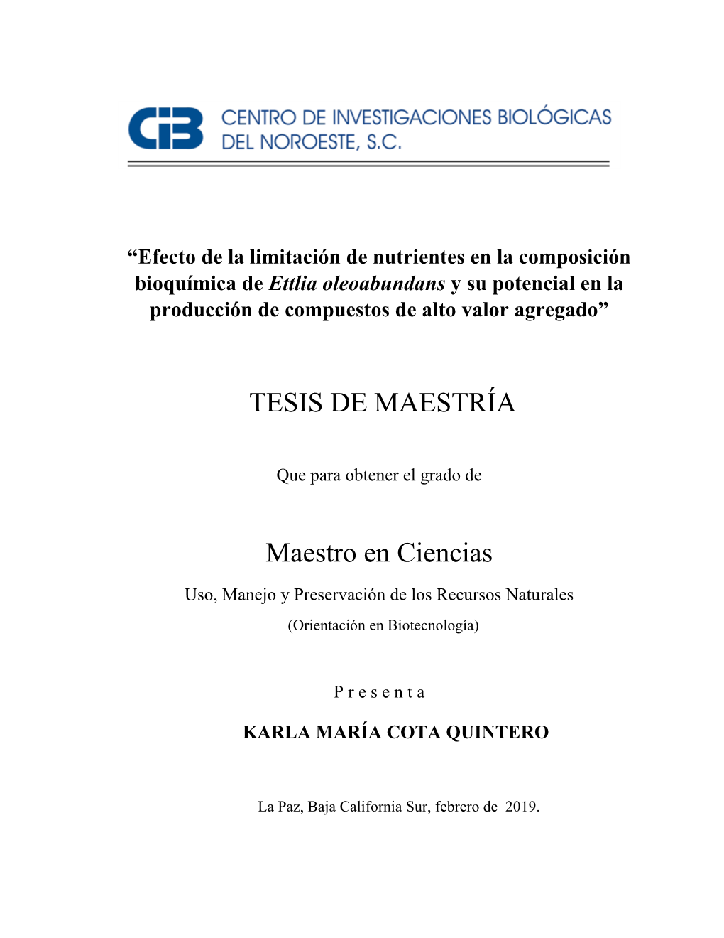 TESIS DE MAESTRÍA Maestro En Ciencias