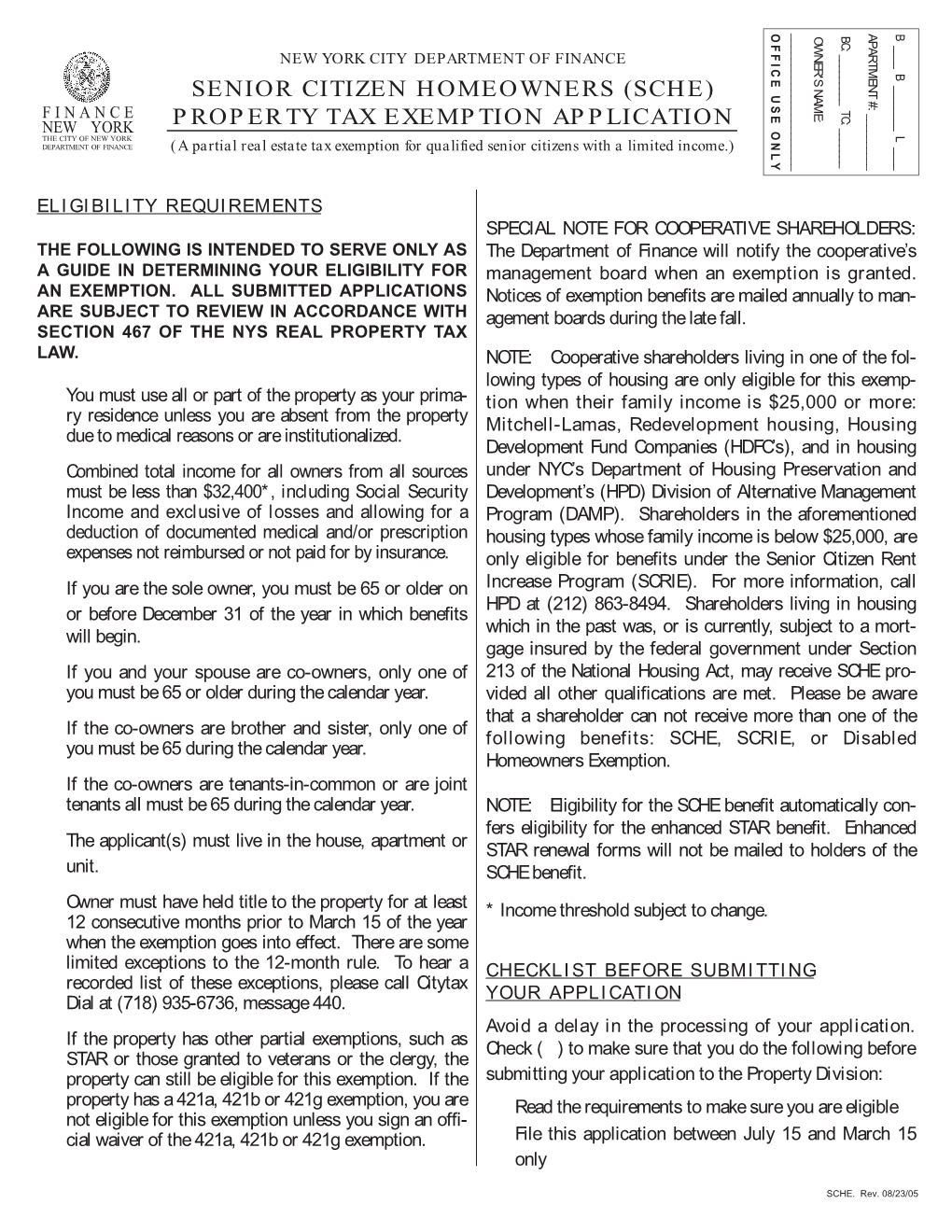 Senior Citizen Homeowners (SCHE) Property Tax Exemption