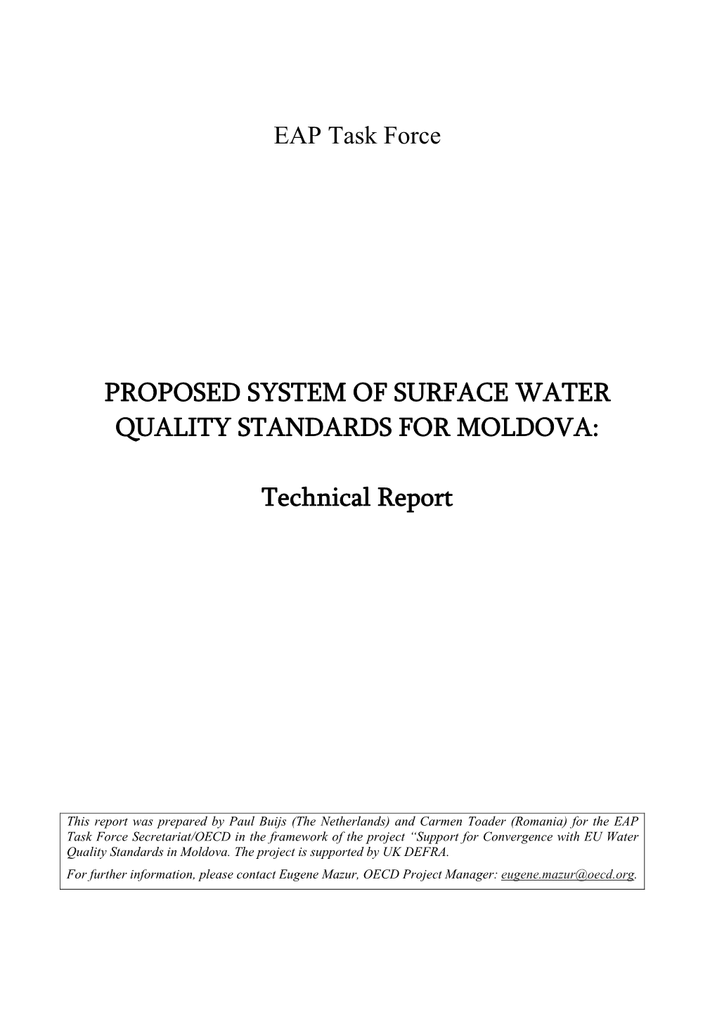 Proposed System of Surface Water Quality Standards for Moldova