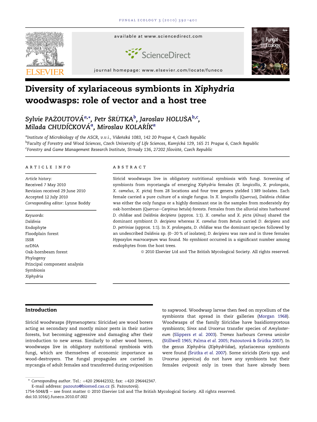 Diversity of Xylariaceous Symbionts in Xiphydria Woodwasps: Role of Vector and a Host Tree
