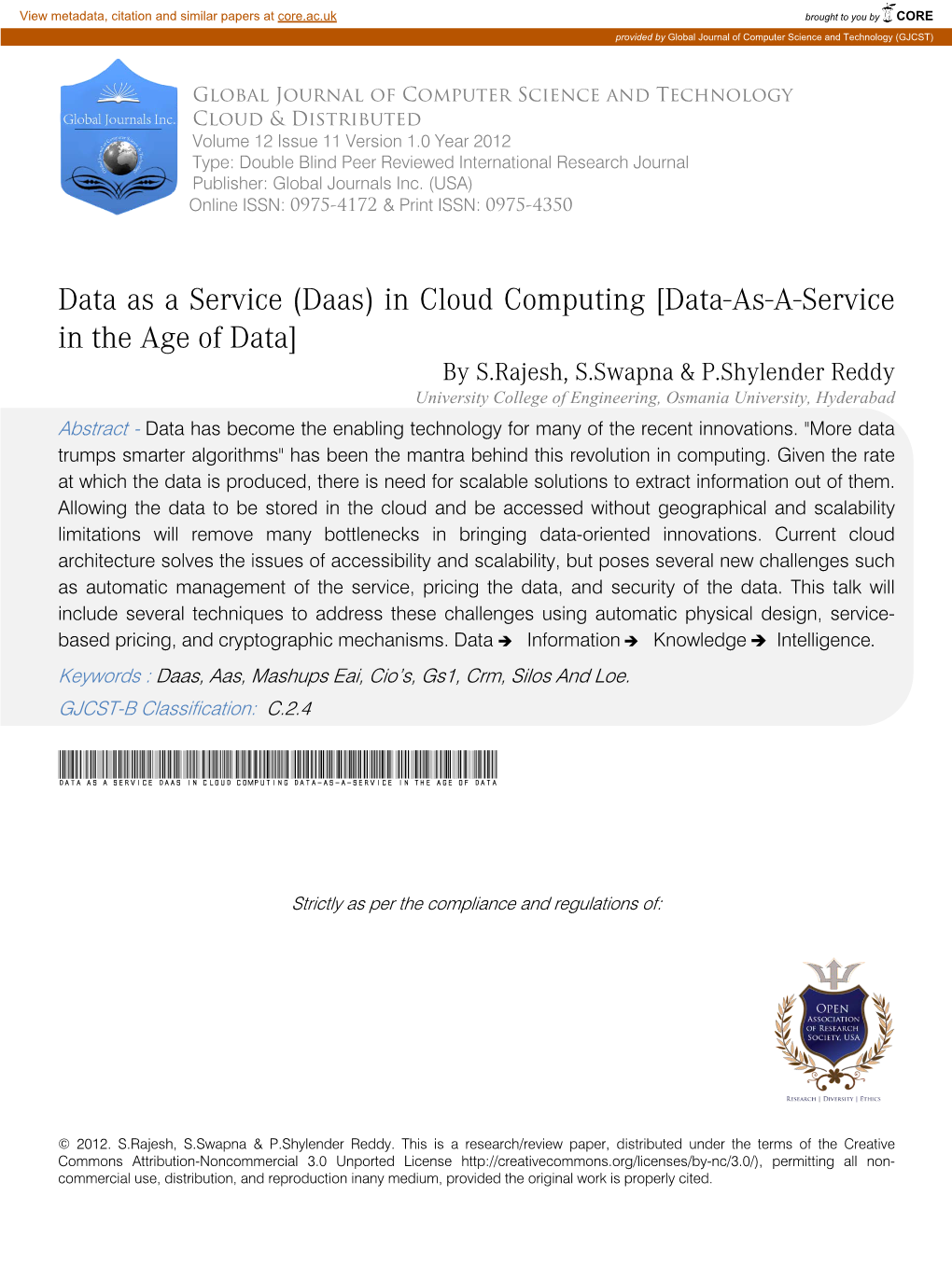 Data As a Service (Daas) in Cloud Computing [Data-As-A-Service in the Age of Data]