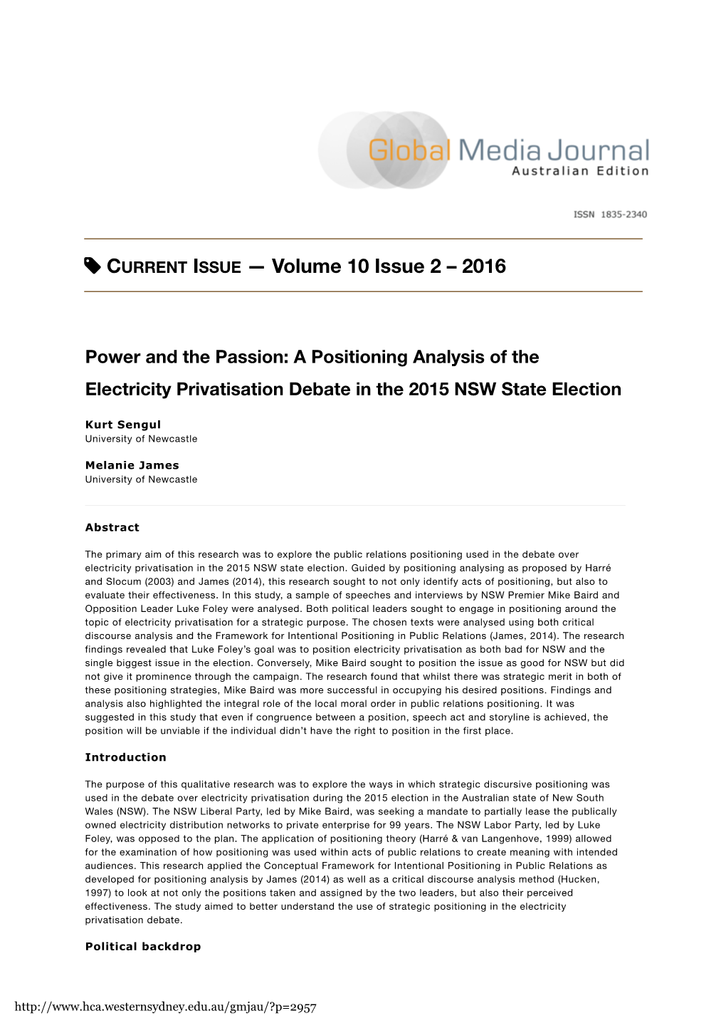 Gmjau/?P=2957 the Political Context in Which the 2015 NSW Election Campaign Took Place Was Tumultuous and Complex