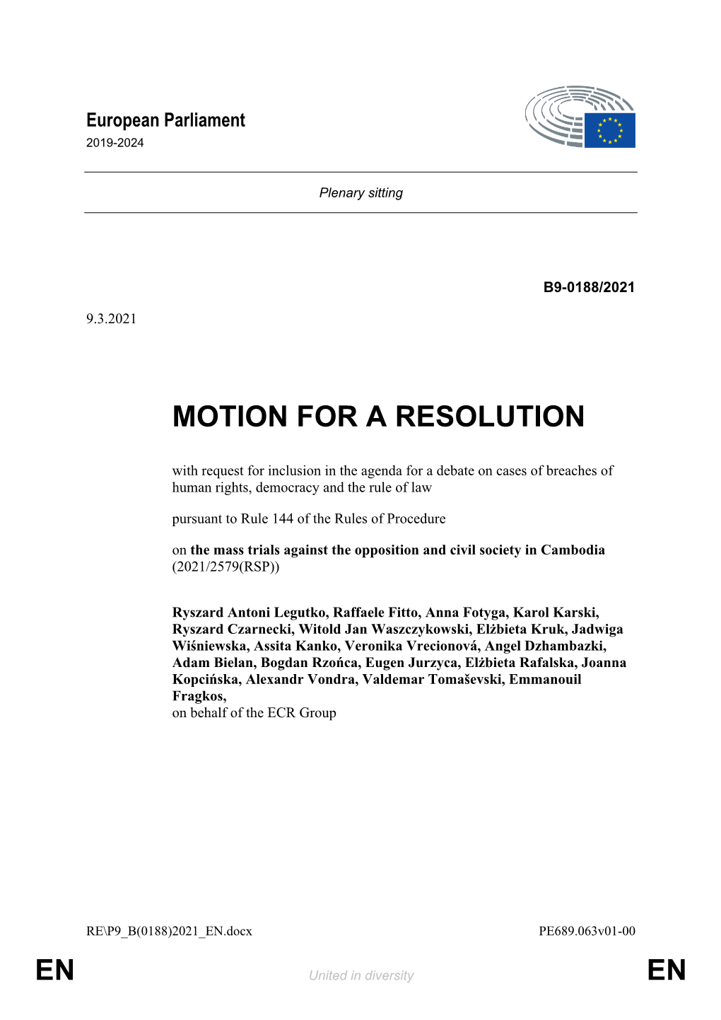 En En Motion for a Resolution