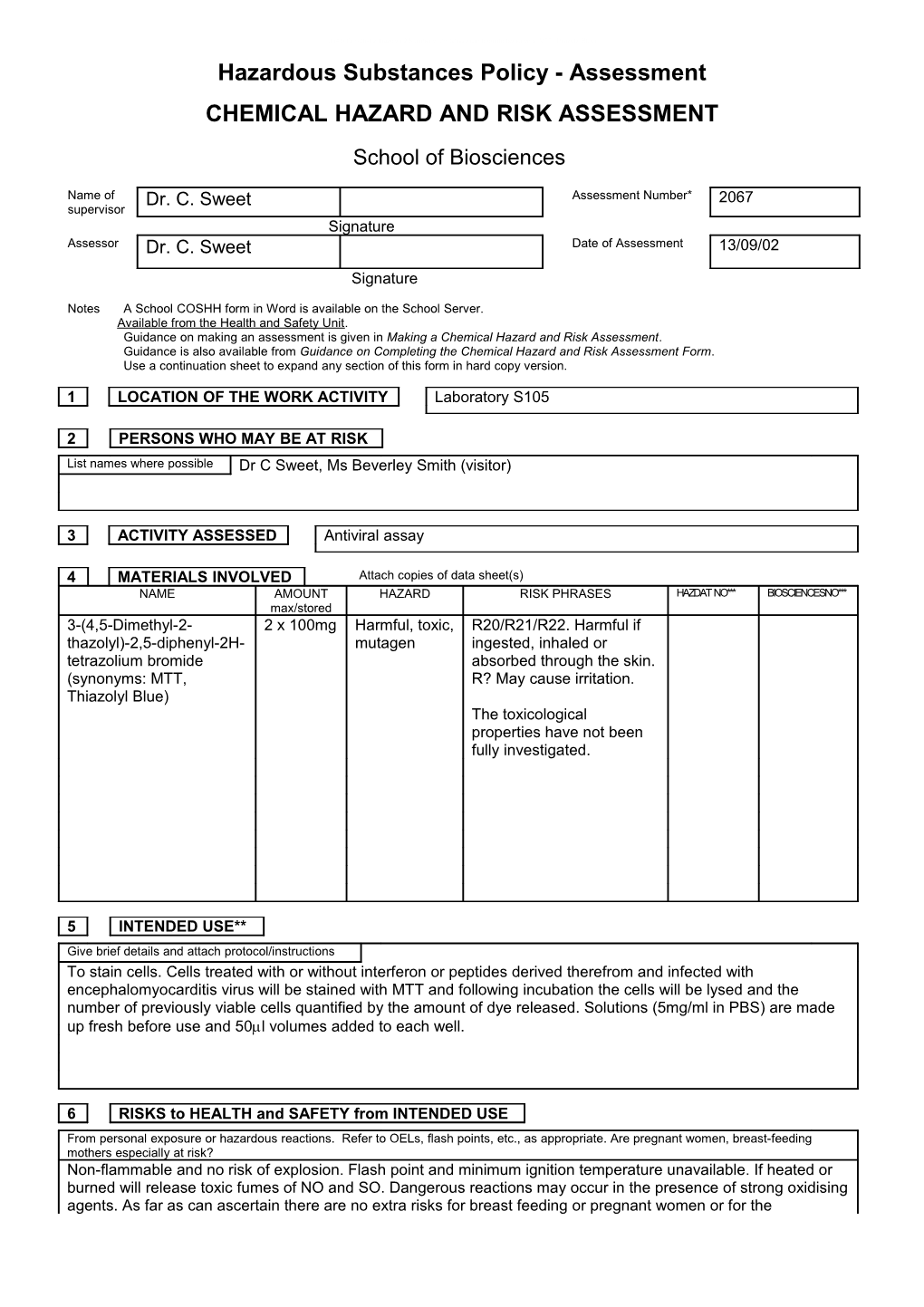 Hazardous Substances Policy - Assessment